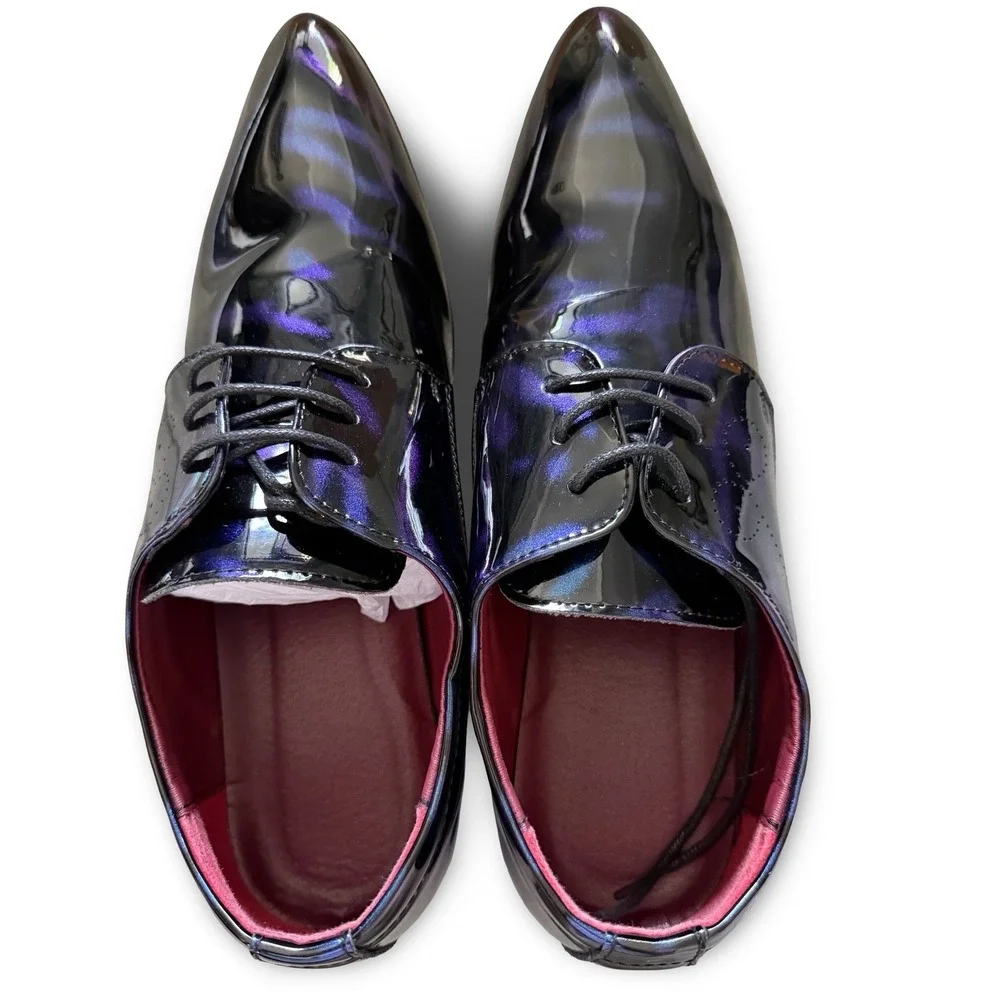 Blue Purple Iridescent Patent Leather Oxford Dress Shoes Mens Sz 9 Formal